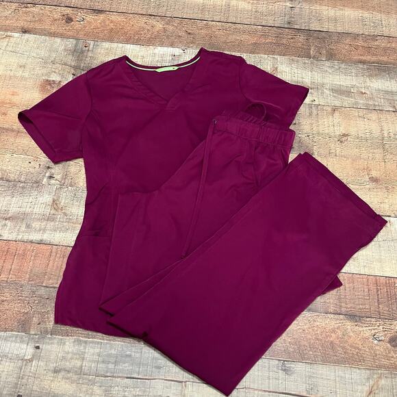 Healing Hands Nurse Medical Women's Maroon Pockets Rebecca Pant Scrub Set Sz S - Picture 1 of 5